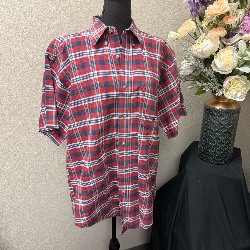 Twenty X Red Blue Plaid Short Sleeve Western Button Front Shirt Size L